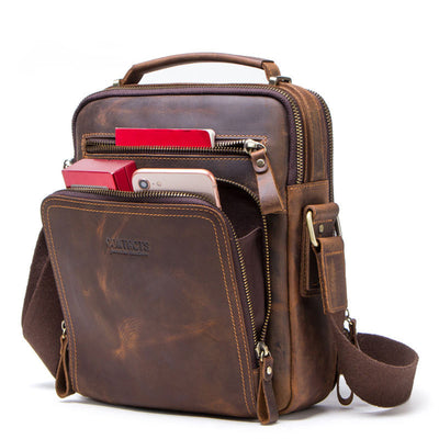 Bolsa Mensajero de Cuero Crazy Horse Vintage Multifuncional para Hombre