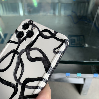 Funda iPhone 12 Pro Max Diseño Artístico Líneas de Tinta Negro y Blanco Compatible con Apple - Image 19