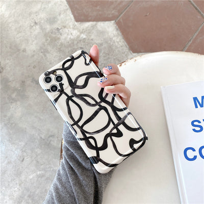 Funda iPhone 12 Pro Max Diseño Artístico Líneas de Tinta Negro y Blanco Compatible con Apple - Image 26