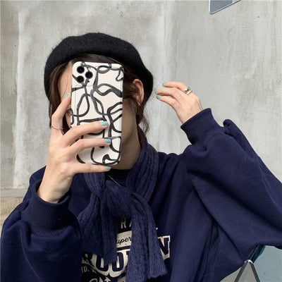 Funda iPhone 12 Pro Max Diseño Artístico Líneas de Tinta Negro y Blanco Compatible con Apple - Image 23