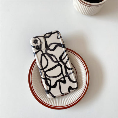 Funda iPhone 12 Pro Max Diseño Artístico Líneas de Tinta Negro y Blanco Compatible con Apple - Image 25