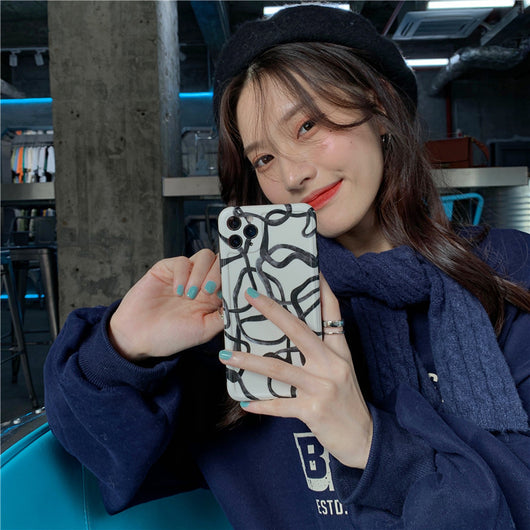 Funda iPhone 12 Pro Max Diseño Artístico Líneas de Tinta Negro y Blanco Compatible con Apple - Image 30