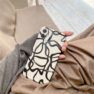 Funda iPhone 12 Pro Max Diseño Artístico Líneas de Tinta Negro y Blanco Compatible con Apple