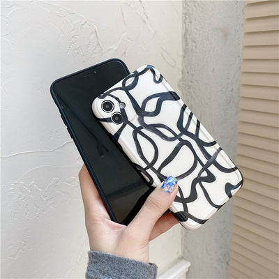 Funda iPhone 12 Pro Max Diseño Artístico Líneas de Tinta Negro y Blanco Compatible con Apple - Image 3