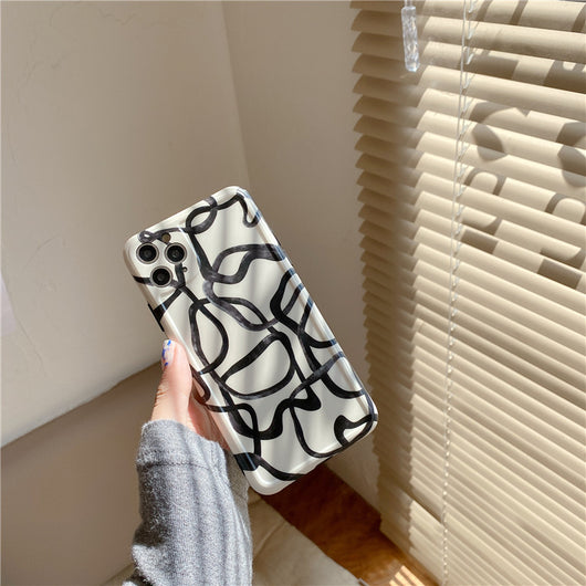 Funda iPhone 12 Pro Max Diseño Artístico Líneas de Tinta Negro y Blanco Compatible con Apple - Image 4