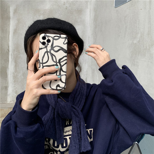 Funda iPhone 12 Pro Max Diseño Artístico Líneas de Tinta Negro y Blanco Compatible con Apple - Image 7