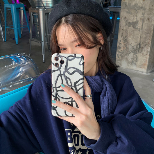 Funda iPhone 12 Pro Max Diseño Artístico Líneas de Tinta Negro y Blanco Compatible con Apple - Image 11