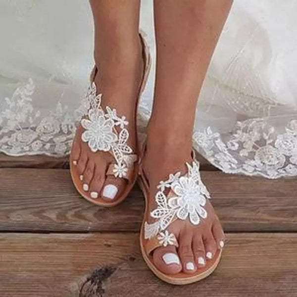 Sandalias Cómodas de Encaje Plano Talla Grande con Tacón Bajo