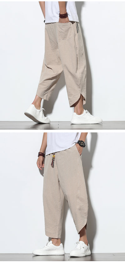 Pantalones Harem Holgados de Algodón y Lino con Rayas - Talla Grande - Image 19