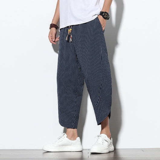 Pantalones Harem Holgados de Algodón y Lino con Rayas - Talla Grande - Image 18