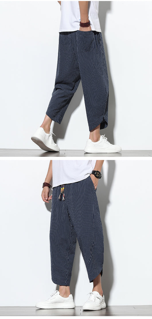 Pantalones Harem Holgados de Algodón y Lino con Rayas - Talla Grande - Image 22