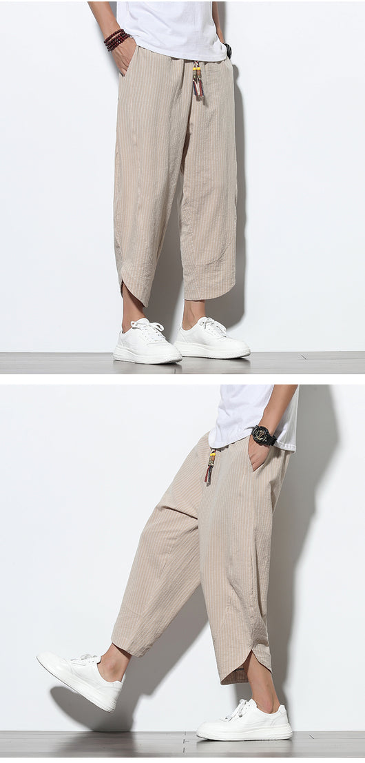 Pantalones Harem Holgados de Algodón y Lino con Rayas - Talla Grande - Image 21