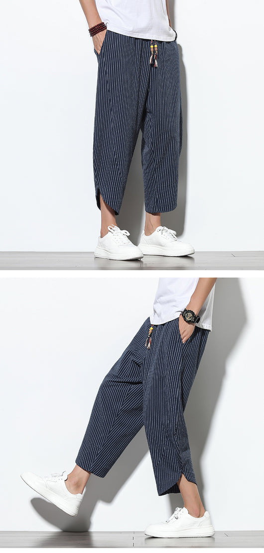 Pantalones Harem Holgados de Algodón y Lino con Rayas - Talla Grande - Image 23