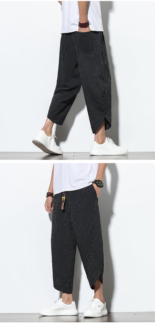 Pantalones Harem Holgados de Algodón y Lino con Rayas - Talla Grande - Image 24