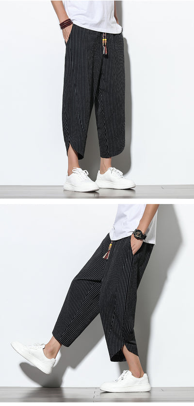 Pantalones Harem Holgados de Algodón y Lino con Rayas - Talla Grande - Image 30