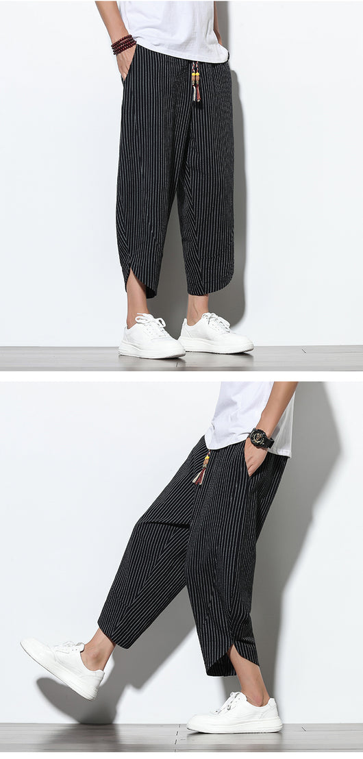 Pantalones Harem Holgados de Algodón y Lino con Rayas - Talla Grande - Image 30