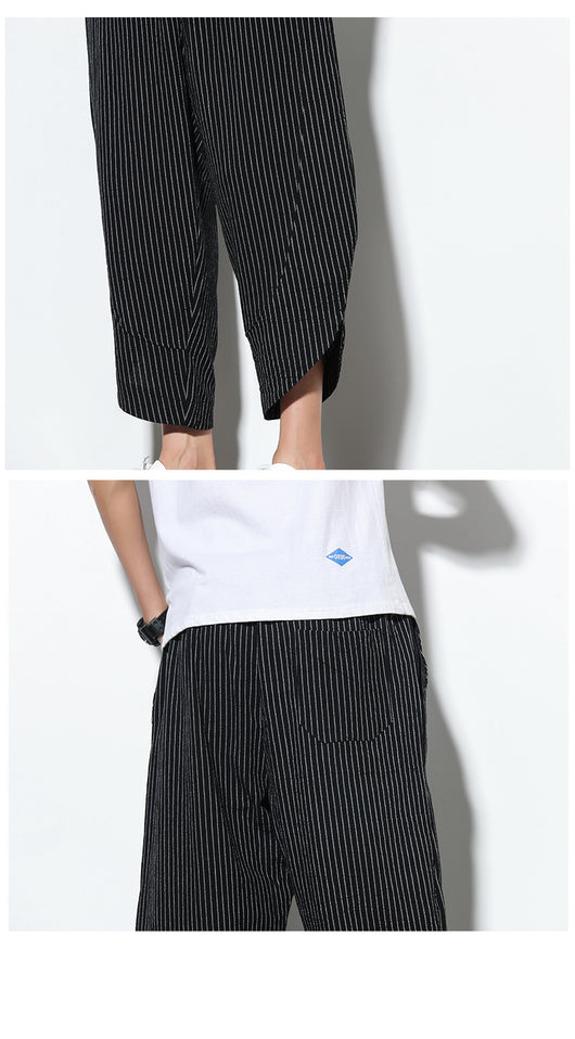 Pantalones Harem Holgados de Algodón y Lino con Rayas - Talla Grande - Image 27