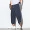 Pantalones Harem Holgados de Algodón y Lino con Rayas - Talla Grande