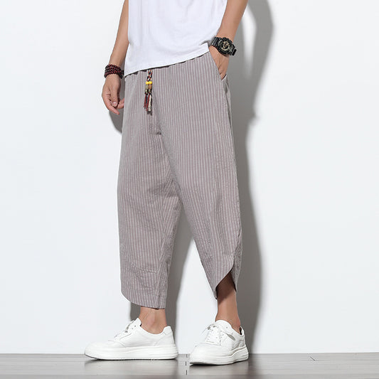 Pantalones Harem Holgados de Algodón y Lino con Rayas - Talla Grande - Image 2