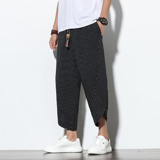 Pantalones Harem Holgados de Algodón y Lino con Rayas - Talla Grande - Image 3