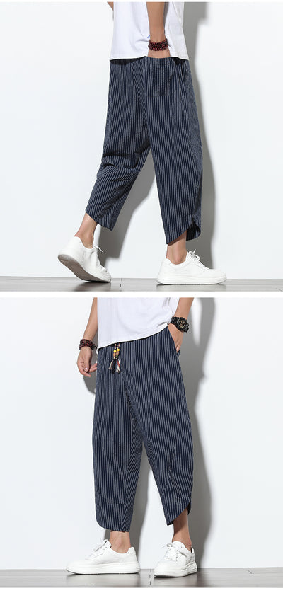 Pantalones Harem Holgados de Algodón y Lino con Rayas - Talla Grande - Image 5