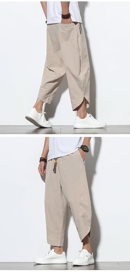 Pantalones Harem Holgados de Algodón y Lino con Rayas - Talla Grande - Image 4