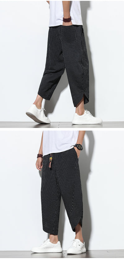 Pantalones Harem Holgados de Algodón y Lino con Rayas - Talla Grande - Image 15