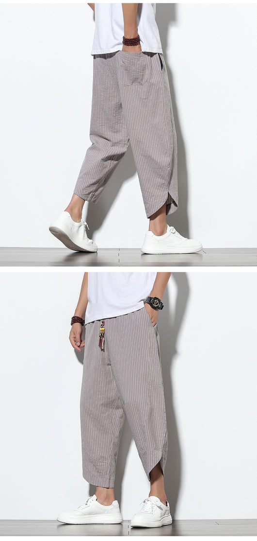 Pantalones Harem Holgados de Algodón y Lino con Rayas - Talla Grande - Image 12
