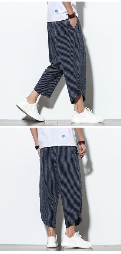 Pantalones Harem Holgados de Algodón y Lino con Rayas - Talla Grande - Image 11