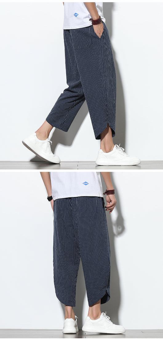 Pantalones Harem Holgados de Algodón y Lino con Rayas - Talla Grande - Image 11
