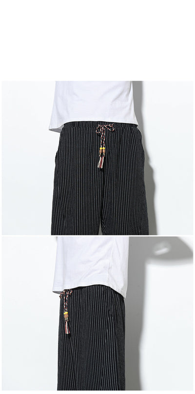 Pantalones Harem Holgados de Algodón y Lino con Rayas - Talla Grande - Image 13