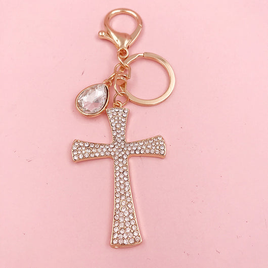 Llavero Colgante de Cruz Diamante en Forma de Gota de Agua - Accesorio Cristiano - Image 9