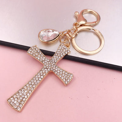 Llavero Colgante de Cruz Diamante en Forma de Gota de Agua - Accesorio Cristiano