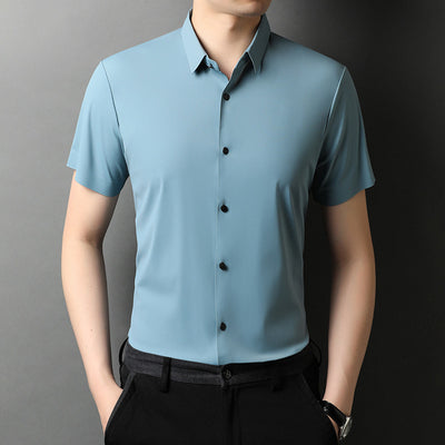 Camisa Manga Corta Hombre Seda Helada Color Liso