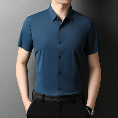Camisa Manga Corta Hombre Seda Helada Color Liso - Image 6