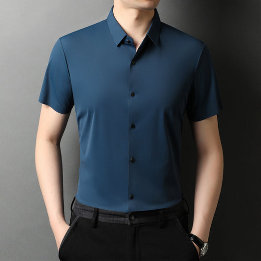 Camisa Manga Corta Hombre Seda Helada Color Liso - Image 6