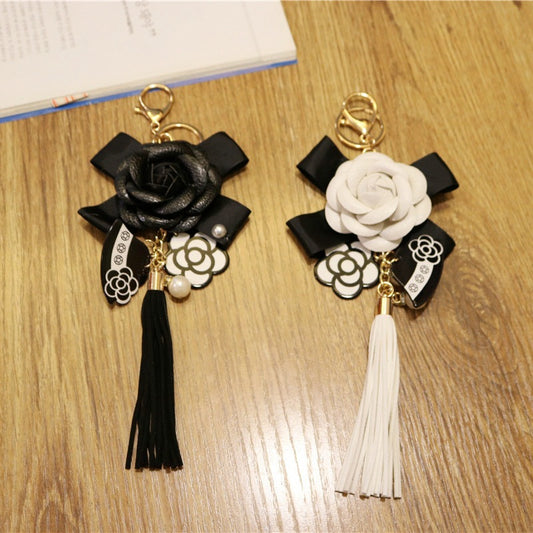 Llavero de Cuero PU Estilo Coreano con Dije Flor de Camelia