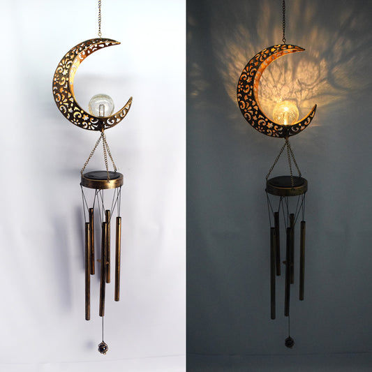 Campana de Viento Solar Luna y Sol con LED para Jardín