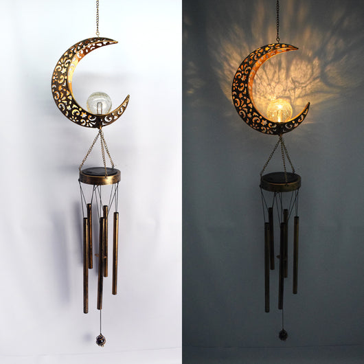 Campana de Viento Solar Luna y Sol con LED para Jardín