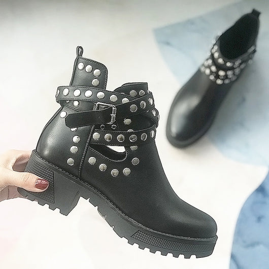 Botas Negras de Caña Media con Remaches - Comodidad y Estilo para Otoño e Invierno - Image 11