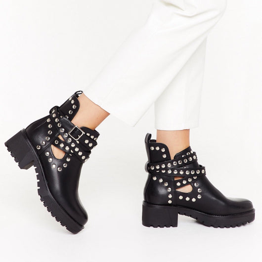 Botas Negras de Caña Media con Remaches - Comodidad y Estilo para Otoño e Invierno - Image 12