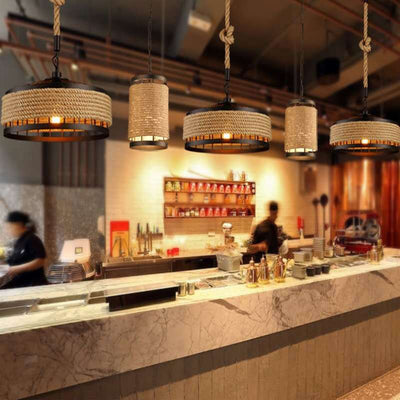 Lámpara Colgante Industrial de Cáñamo y Hierro Forjado LED - Estilo Nórdico Rústico - Image 15