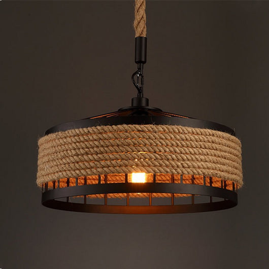 Lámpara Colgante Industrial de Cáñamo y Hierro Forjado LED - Estilo Nórdico Rústico - Image 11