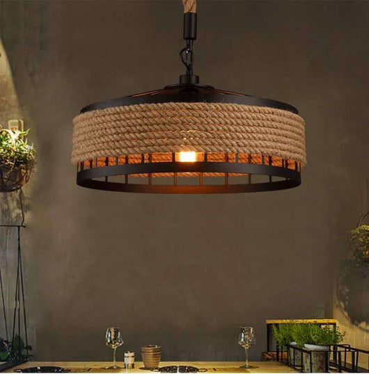 Lámpara Colgante Industrial de Cáñamo y Hierro Forjado LED - Estilo Nórdico Rústico - Image 16