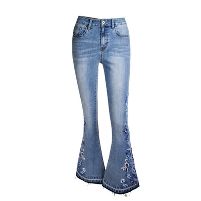 Pantalones Vaqueros Anchos Bordados para Mujer, Jeans Acampanados Lavados Talla Grande - Image 9
