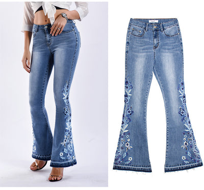 Pantalones Vaqueros Anchos Bordados para Mujer, Jeans Acampanados Lavados Talla Grande - Image 13