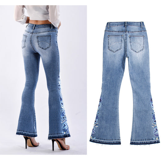 Pantalones Vaqueros Anchos Bordados para Mujer, Jeans Acampanados Lavados Talla Grande - Image 15