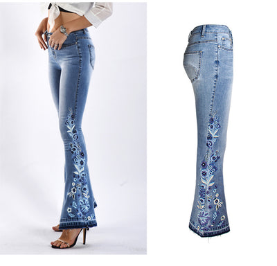 Pantalones Vaqueros Anchos Bordados para Mujer, Jeans Acampanados Lavados Talla Grande - Image 12