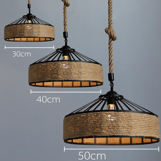 Lámpara Colgante Industrial de Cáñamo y Hierro Forjado LED - Estilo Nórdico Rústico - Image 2