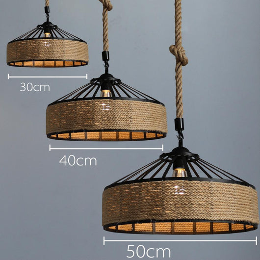 Lámpara Colgante Industrial de Cáñamo y Hierro Forjado LED - Estilo Nórdico Rústico - Image 2